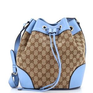 Authentic GG Gucci Bucket Bag Blue Monogram Shoulder Bag
